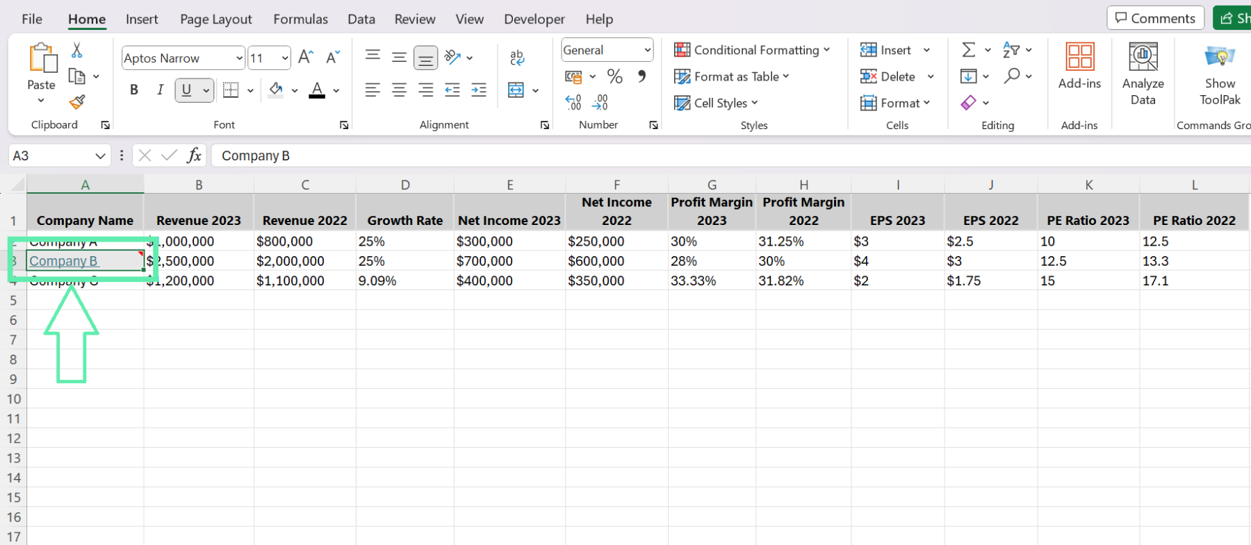 Excel addition example